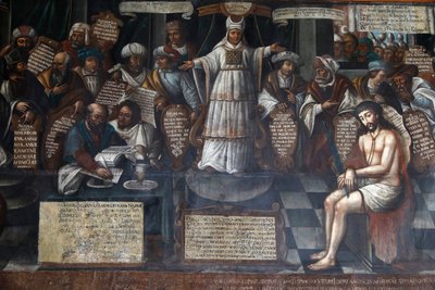 San Francisco museum and convent, Quito, Ecuador. Painting depicting Jesus’s trial by Unbekannter Künstler