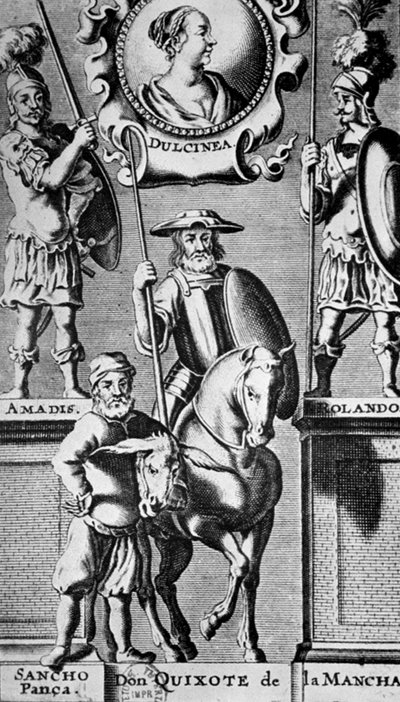 Sancho Panza and Don Quixote, under portrait of Dulcinea (after Miguel de Cervantes) by Unbekannter Künstler