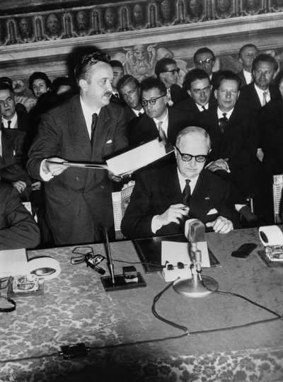 Signature of the Treaty of Rome (Common March) This is Christian Pineau, French Minister for Foreign Affairs. March 26 by Unbekannt