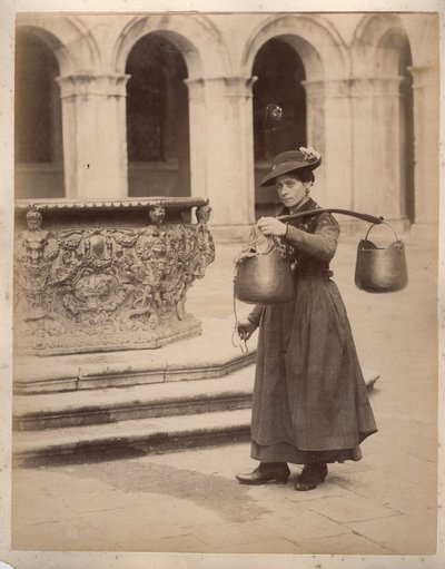 Small Trades: Portrait of a Water Carrier Near a Well (19th Century) by Unbekannt