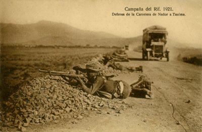 Spanish soldiers defend a road outside Tauima, Morocco by Unbekannter Künstler