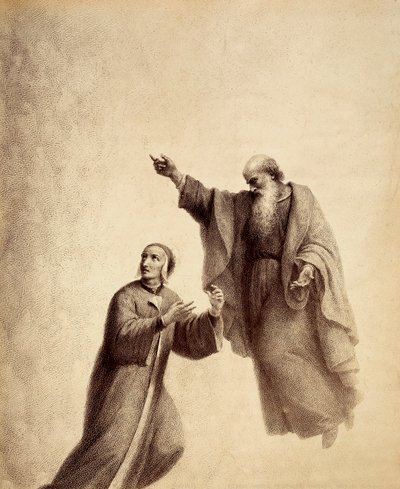 St. Bernard Indicates to Dante the Rose of the Blessed Where Beatrice Sits (Illustration of Canto XXXI in Paradiso of The Divine Comedy by Dante Alighieri) by Unbekannter Künstler