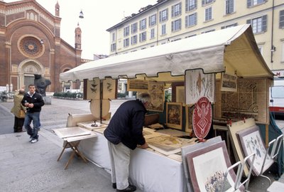 Stall Selling Prints, Piazza del Carmine, Milan, Lombardy, Italy by Unbekannt