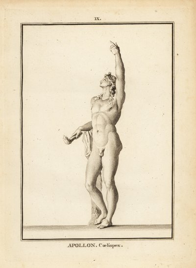 Statue of Apollo Coelispex, looking at the sky, nude, with flaming torch by Unbekannt
