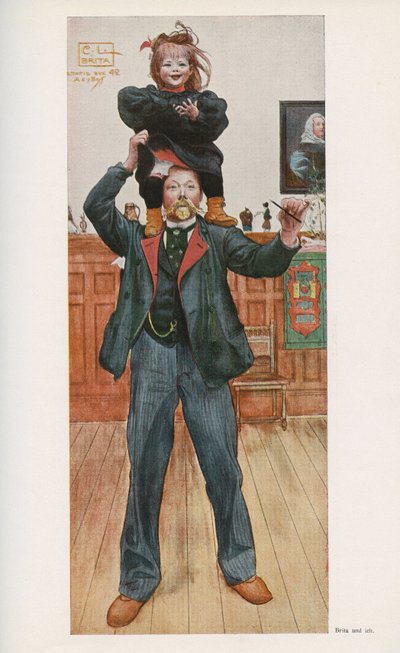 Swedish Illustrator Carl Larsson (1853-1919) with His Daughter Brita. Watercolour from 