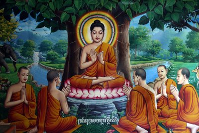 Temple fresco depicting Buddha with disciples, Cambodia by Unbekannt