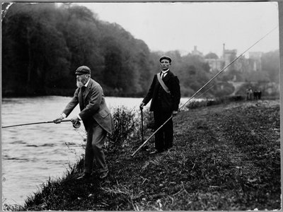 The 8th Duke of Devonshire fishing on the Blackwater with Lismore Castle in the background by William M. Timlin