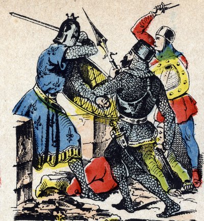 The Battle of Taillebourg between King Louis IX and his brother the Count of Poitiers Alphonse against Henry III of England and Hugues X of Lusignan (Epinal picture 19th century) by Unbekannter Künstler