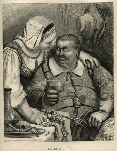 The Little Pouket: The Ogre and His Wife After Finishing the Meal. Engraving by Gustave Dore from Les Contes by Charles Perrault by Unbekannt