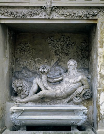 The Nymphaeum, Detail of a Statue of a River God within a Niche Holding a Cornucopia by Unbekannt