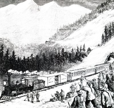 The Pacific Railroad in the Sierra Nevada mountains by Unbekannt