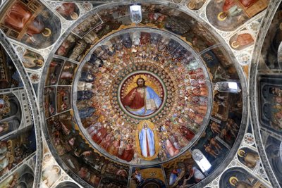 The Padua Baptistery. Ceiling frescoes 14th century by Giusto de Menabuoi. The Paradise. Blessing Christ with angels, patriarchs, prophets and saints. Padua. Italy. by Unbekannt