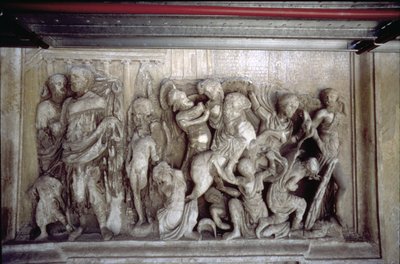 The Rear Facade, (detail) depicting a battle scene by Unbekannt