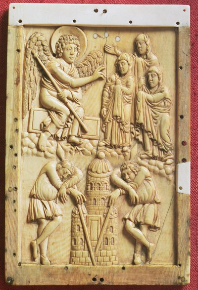 The Three Maries at the Tomb, carved plaque, School of palace of Charlemagne, French by Unbekannt