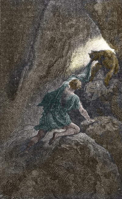 The escape of Aristomenes from the cave where he was imprisoned by Unbekannter Künstler