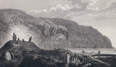 The Inhabitants of Oonalashka and Their Homes. Engraving after John Webber by Unbekannter Künstler