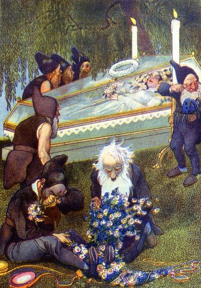 The Seven Dwarves Crying Over Snow White in Her Coffin by Unbekannter Künstler
