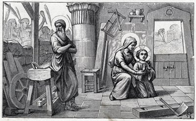The Stay in Egypt. Alphabet of the Child Jesus. Edition of 1932. Woodcarvings Signed H G. Private Collection by Unbekannter Künstler