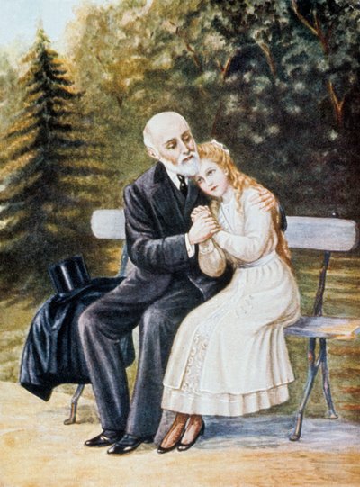 Therese of Lisieux asking her father Louis Martin to enter at convent, illustration by Unbekannter Künstler