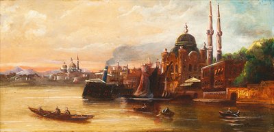 Turks Rowing on the Bosphorus Before a Mosque by Unbekannt