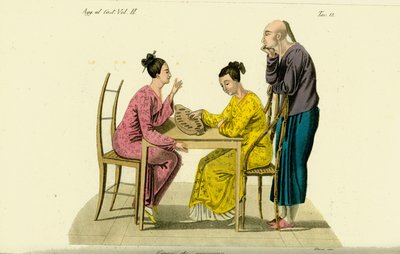 Two Chinese Women Playing the Game of Congkak or Tchonka, Timor by Unbekannt