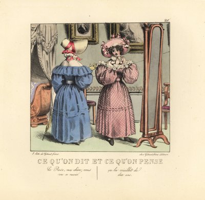 Two Ladies Dressing Before a Mirror in a Parlor by Unbekannter Künstler