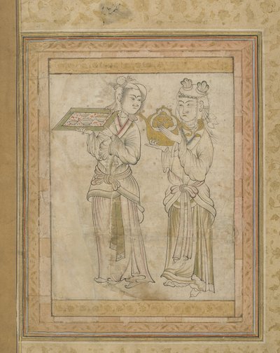 Two Women Carrying a Tea Service, Iran or Present-day Afghanistan, Timurid Dynasty by Unbekannt