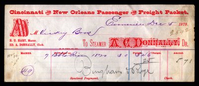 A Bill of Lading for the American Steamboat A G Donnally 5th Dec by Unbekannt