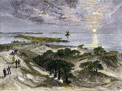 English settlers on Roanoke Island by Unbekannter Künstler