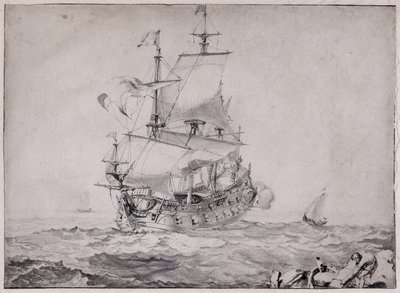 Vessels at Sea Firing the Cannon (drawing by Pierre Puget) by Unbekannter Künstler