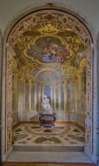 View of the Chapel with frescoes by Lorenzo de Ferrari and the statue by Pierre Puget, Palazzo Carrega-Cataldi (former Palazzo Tobia Pallavicini), Genoa, Liguria, Italy by Unbekannter Künstler