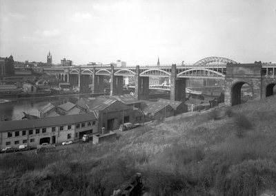 View of the High Level Bridge from Gateshead, High Level Bridge, UK, April 1969 by Unbekannt