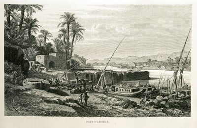 View of the Port of Aswan in Egypt - Illustration from the Atlas of Egypt by Unknown