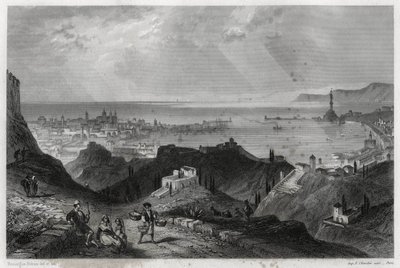 View of the city and port of Genoa, the marble city, Genoa-la-Superb, in the book on the Mediterranean by Louis Enault, a French journalist and traveller by Unbekannt