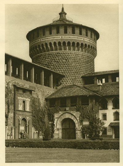 View of the courtyard of the Castello Sforzesco in Milan by Unbekannt