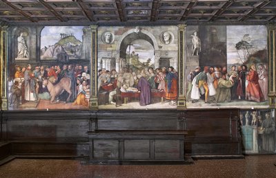 View of the frescoes in the northern wall of the Basilica of St Anthony, School of the Saint, Padua, Italy by Unbekannter Künstler