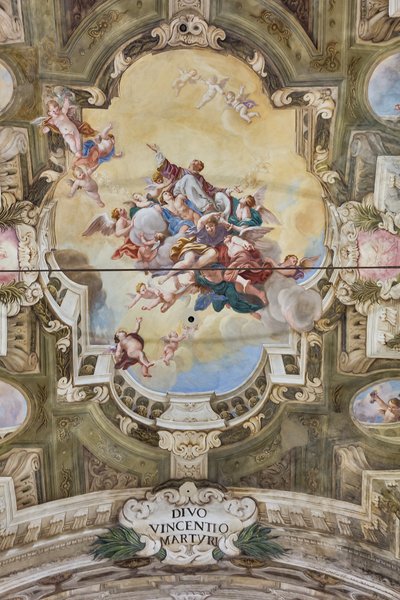 View of the vault with fresco of the Teatini Room, Chiesa di San Vincenzo, Piacenza, Emilia-Romagna, Italy by Unbekannter Künstler