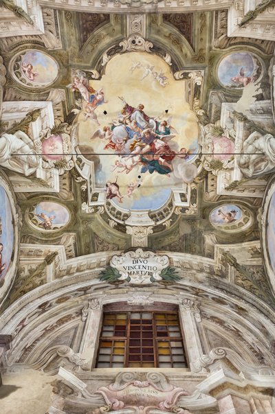 View of the vault with fresco of the Teatini Room, Chiesa di San Vincenzo, Piacenza, Emilia-Romagna, Italy by Unbekannter Künstler