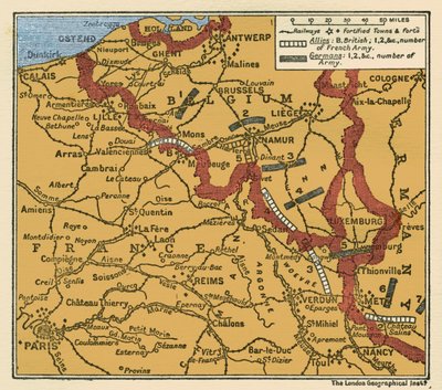 WWI Map of the position of the Armies August 22 1914 by Unbekannter Künstler