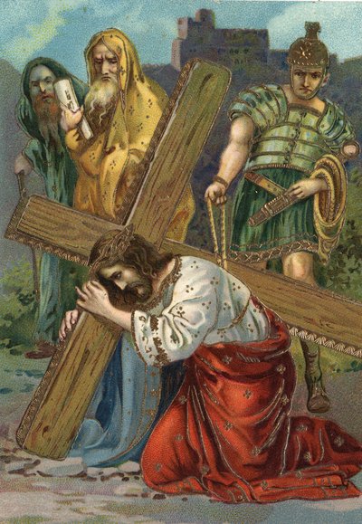 Way of the Cross - via crucis - Stations of the Cross: Seventh station, Jesus falls the second time Chromolithography Private collection by William M. Timlin