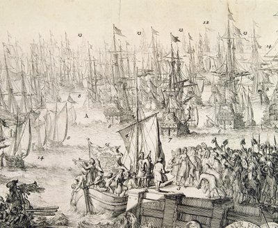 William of Orange setting sail for England in November 1688 (engraving) by Unbekannter Künstler