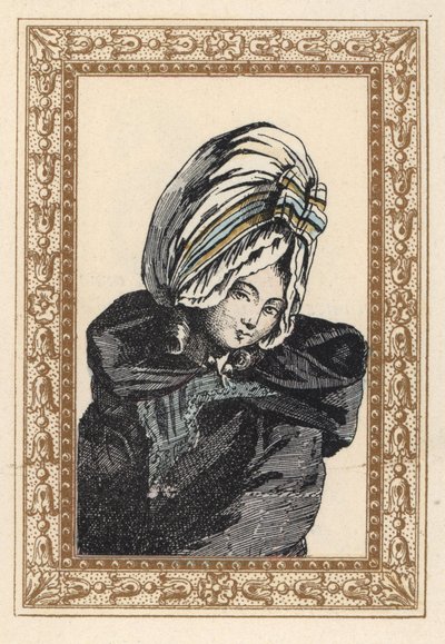 Woman in a night cape and large Voluptuese hat by Unbekannter Künstler