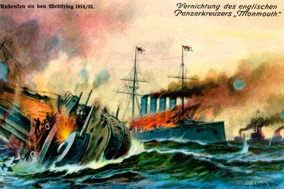 World War I: Sinking of British armoured cruiser by Unbekannter Künstler