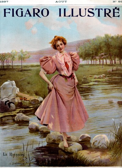 Young Woman Crossing a Brook - From Figaro Illustré, August 1897 by Unbekannter Künstler
