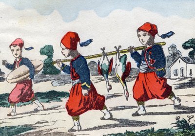 Zouaves. Engraving in "Alphabet militaire enfantin". Imagery of Pont-a-Mousson, circa 1890 by Unbekannt