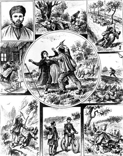 The Vacher Affair, in France late 19th century, one of the first serial killers, in 1895-1898, engraving by Unbekannt