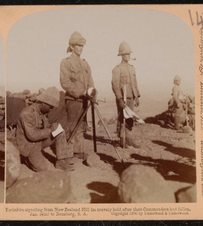 Yorkshire Regiment Heliograph Team Signalling from New Zealand Hill, Boer War by Underwood and Underwood