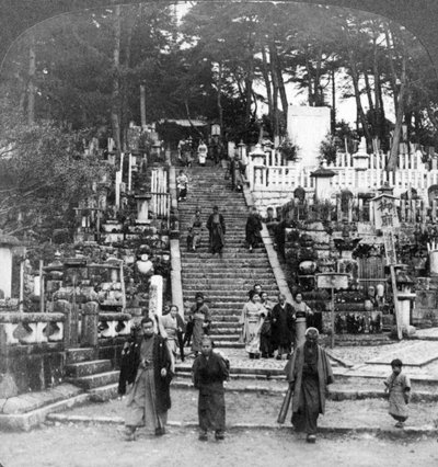 A Buddhist cemetery near Kurodani Monastery, Kyoto, Japan, 1904 by Underwood and Underwood