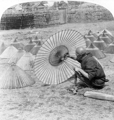 A Japanese Umbrella Maker, Kobe, Japan by Underwood and Underwood