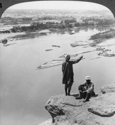 Aswan and the Island of Elephantine as Seen from the Western Cliffs, Egypt, 1905 by Underwood and Underwood